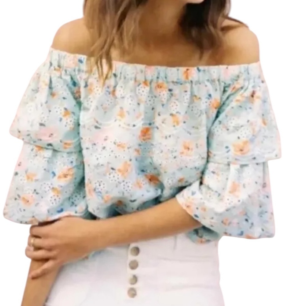 LAIA Anthropologie Ashtabula Off the Shoulder Eyelet Top Sz M